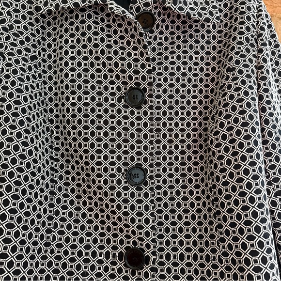 Anne Klein Black and White Geometric Pea Coat - Picture 2 of 15